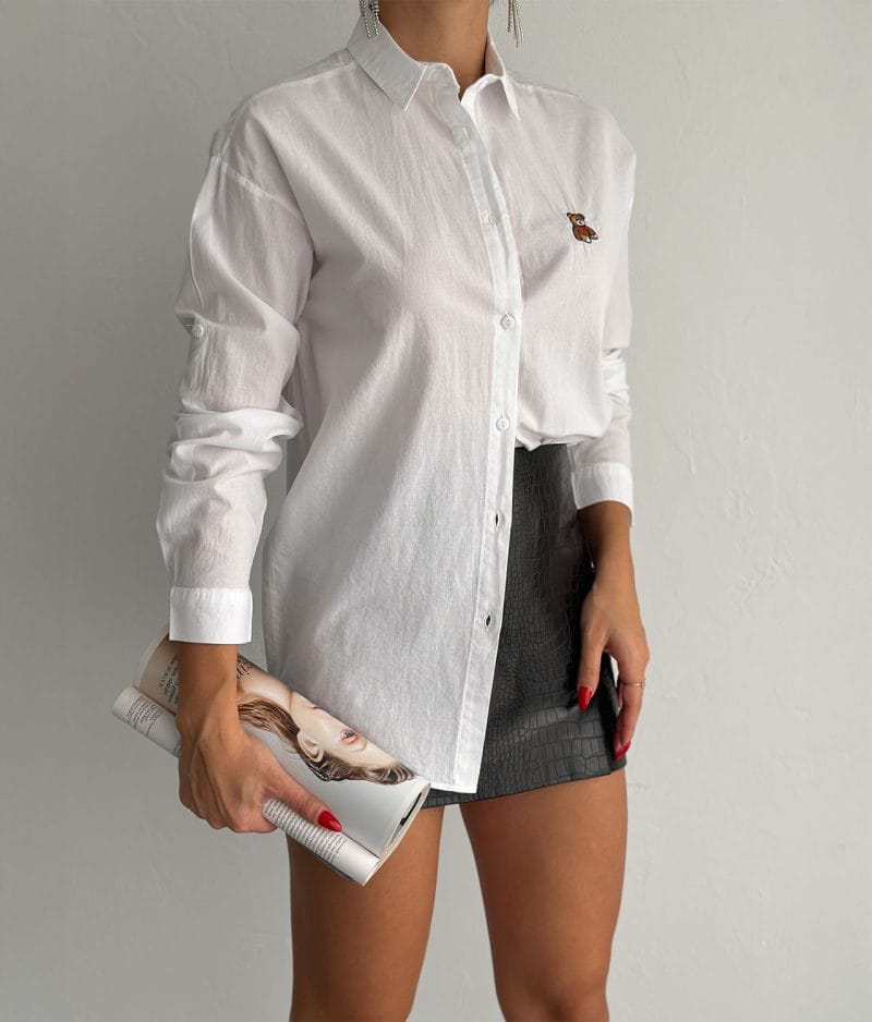 cotton shirt with teddy bear embroidery detail