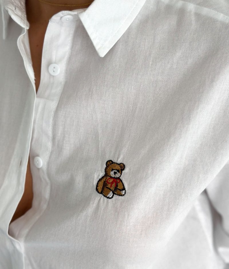 lightweight cotton shirt teddy embroidery close up