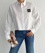 lightweight patch crop shirt button up style