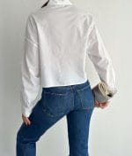 breathable cotton crop shirt patch detail front