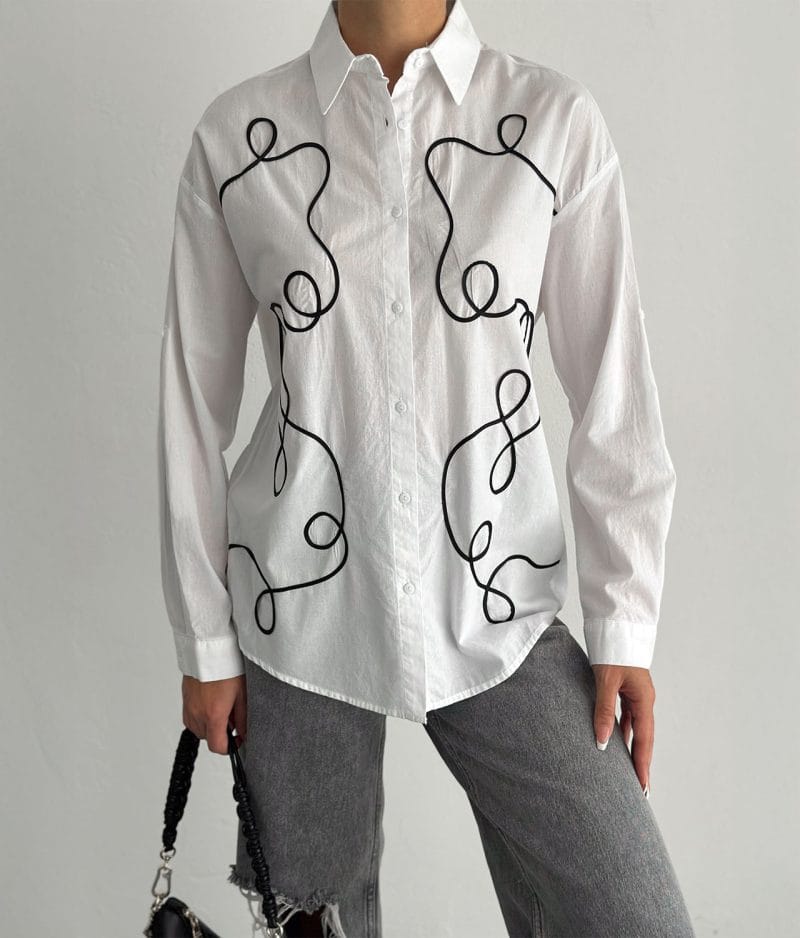 cotton shirt with line applique detail minimal style