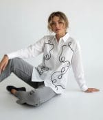 relaxed fit cotton shirt line applique design