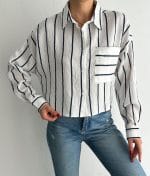 women striped crop pocket shirt trendy outfit styling