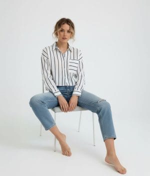 cropped striped cotton shirt with pocket detail