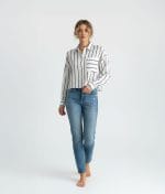 striped crop pocket shirt front view button down design