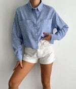 button down striped shirt with double pocket cropped style