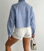 women striped double pocket shirt summer outfit styling