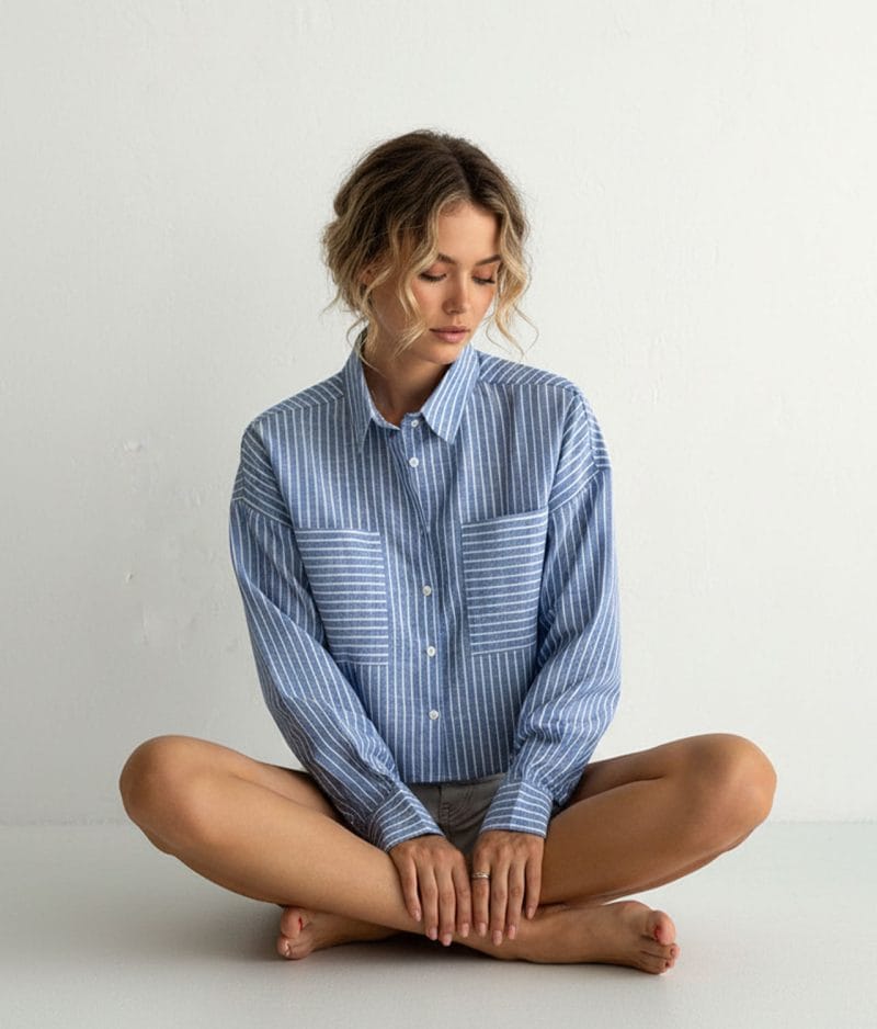 striped double pocket shirt front view cropped design