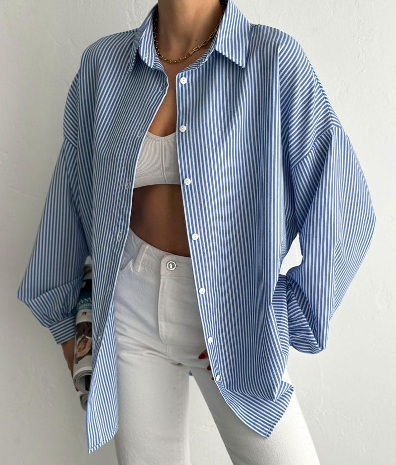 relaxed fit striped button down shirt modern look
