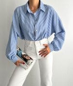 women striped oversized shirt everyday outfit styling