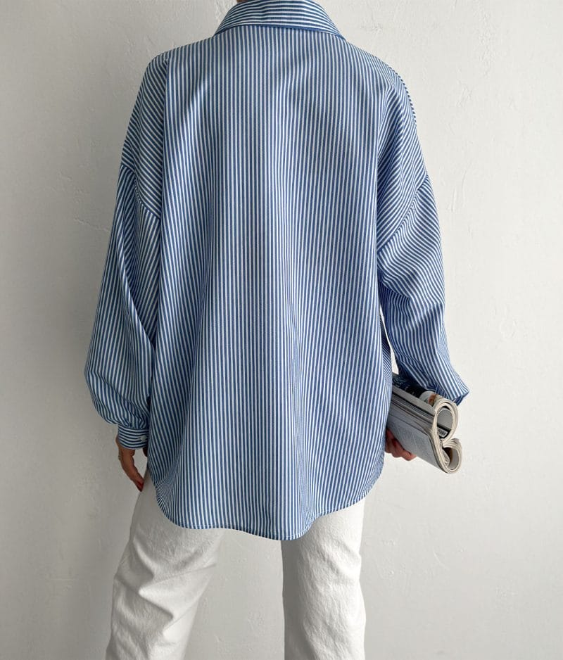 casual oversized striped cotton shirt front detail view