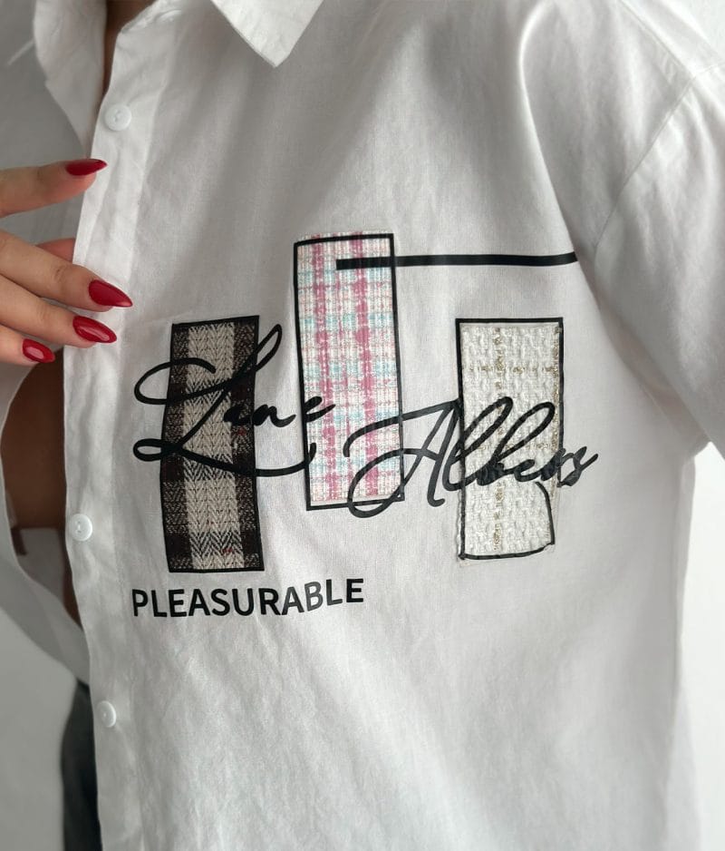breathable cotton shirt graphic patch close up detail