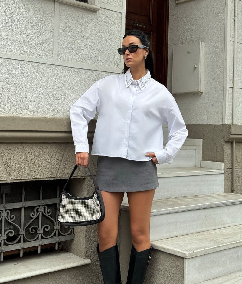 embellished collar shirt side view modern look