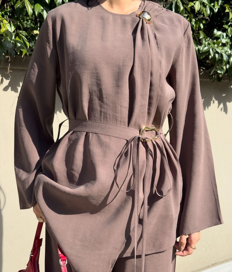 two piece tunic set back view modern silhouette