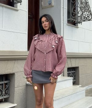 ruffle gingham button up shirt classic pattern