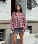 checked shirt women ruffle detail side view