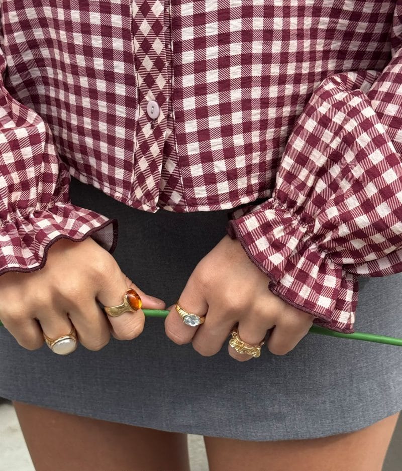 gingham shirt women ruffle detail