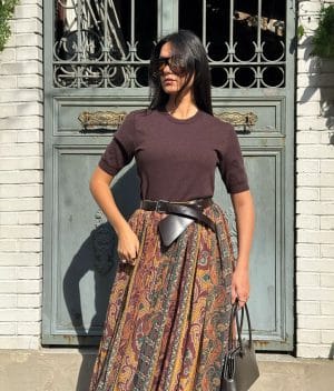 paisley maxi skirt pleated flowy silhouette