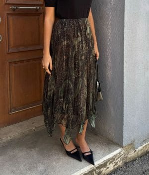 paisley print pleated midi skirt flowy silhouette