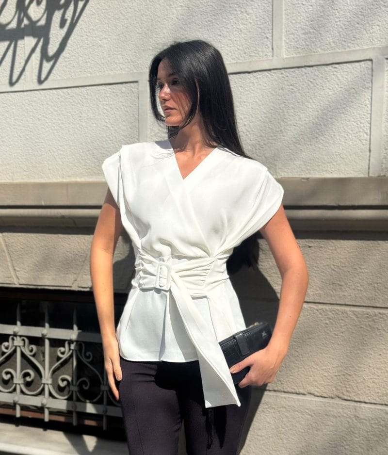 elegant wrap blouse texture detail