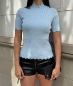 soft ribbed knit top scallop neckline