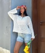 button knit sweater front view
