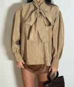 tie neck satin blouse