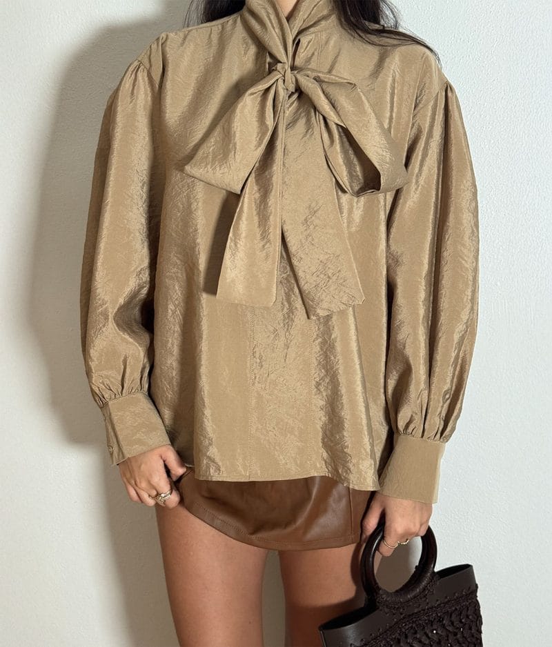 tie neck satin blouse