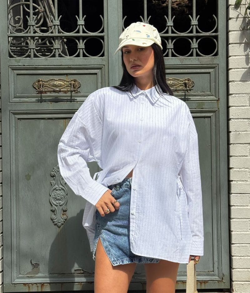 striped shirt with side tie detail