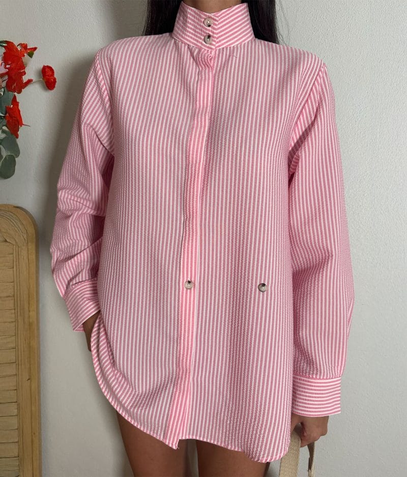 high neck button detail shirt