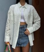 double pocket textured stripe shirt