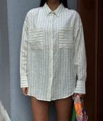 lightweight textured striped blouse detail