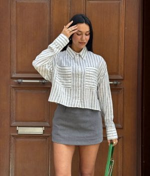 cropped stripe shirt front view