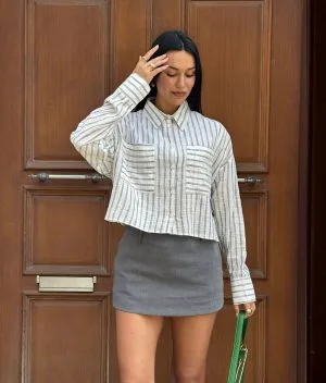 cropped stripe shirt front view