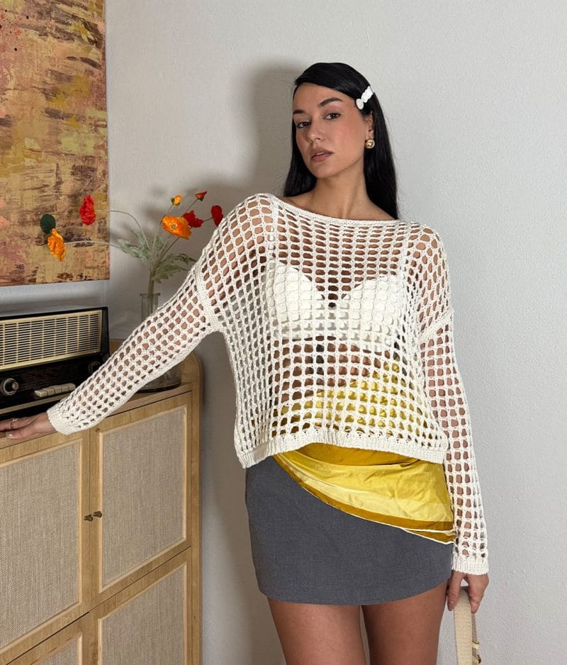 crochet mesh sweater top