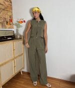 khaki two piece set front view