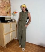 sleeveless top and pants outfit
