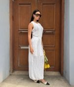 two piece open knit outfit detail