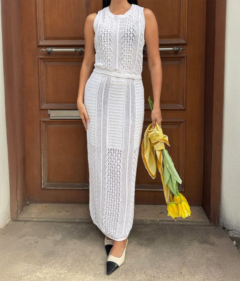crochet style knit set full outfit