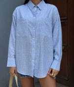 button down striped shirt detail