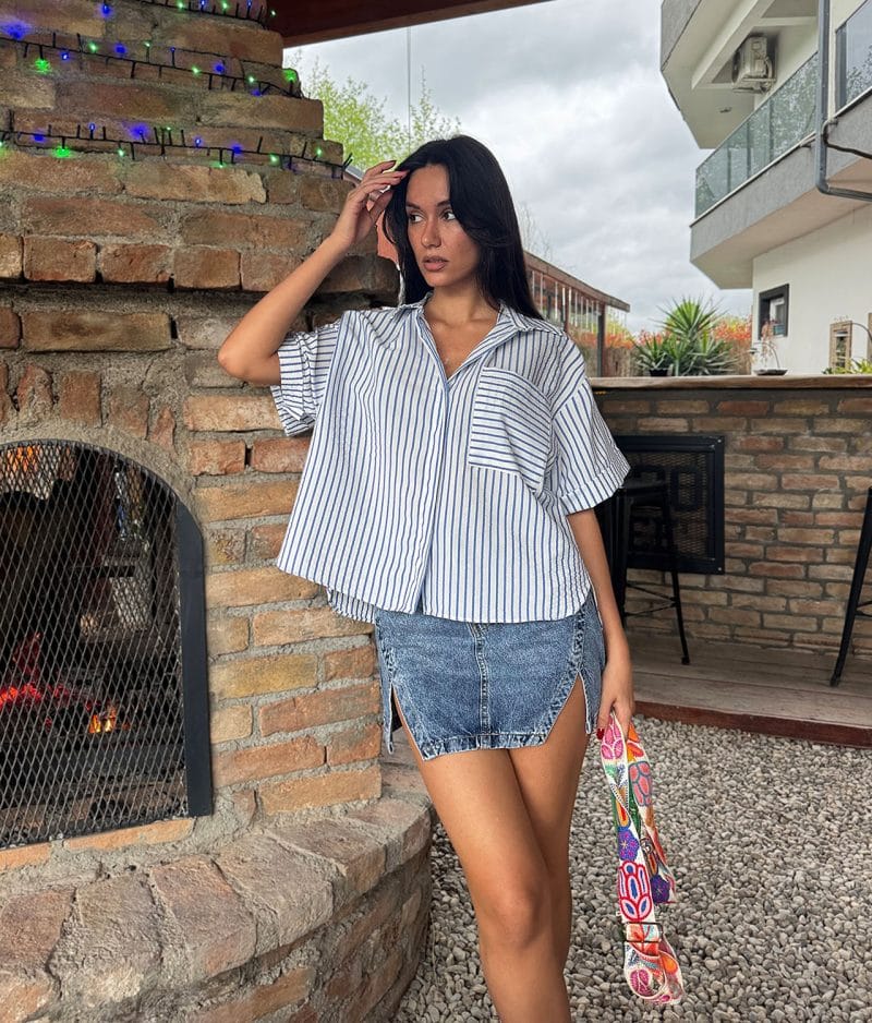 Oversized striped pocket shirt detail