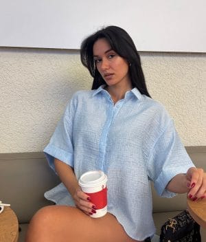 Textured button shirt front view
