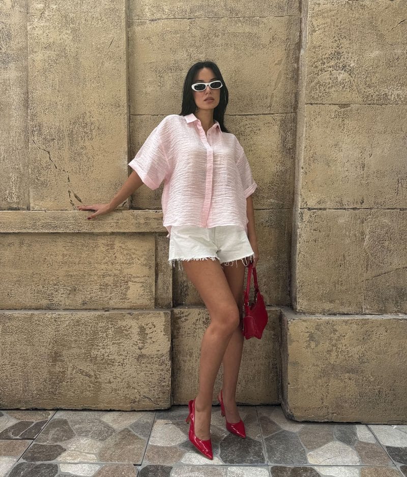 Casual crinkle short sleeve shirt
