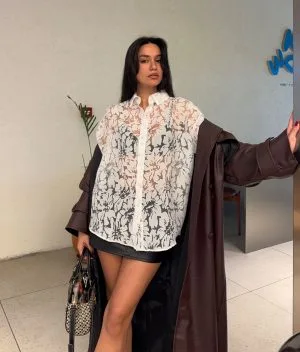 Sheer floral shirt front view