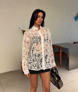 Floral lace button up shirt