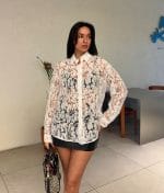 Transparent floral womens blouse