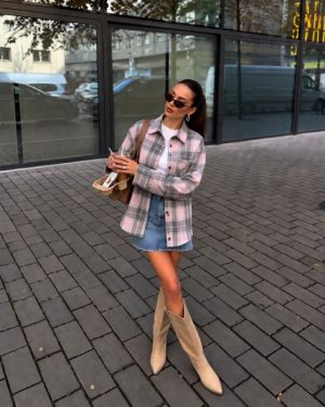 Oversized plaid flannel shirt front view