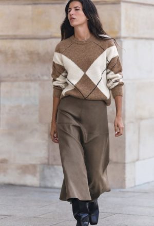Camel argyle knit sweater front view