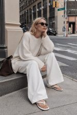 6206-Oversized Crew Neck Knit Sweater-Cream-2 Cream oversized knit sweater street style