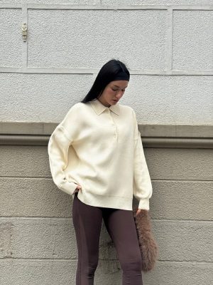 Polo collar knit sweater front view